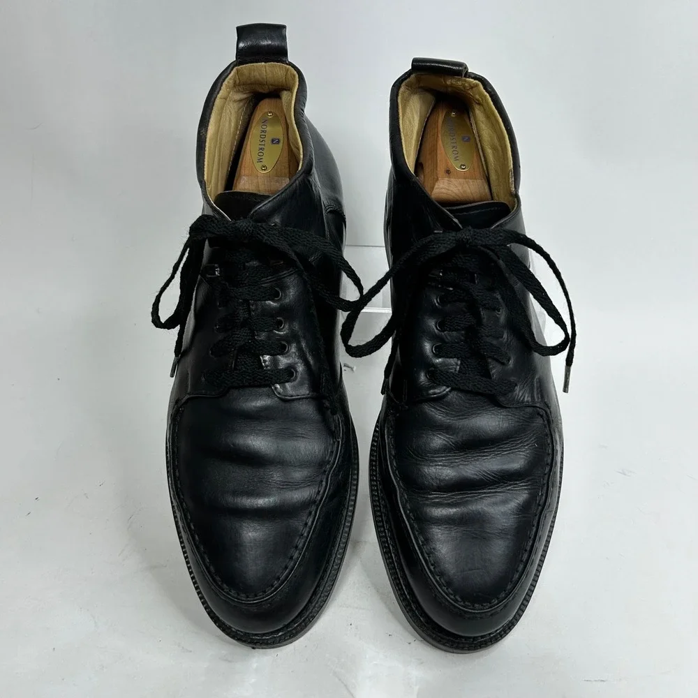 Kenneth Cole Mens Black Leather Apron Toe Chukka Boots Made in Italy 8735 10.5